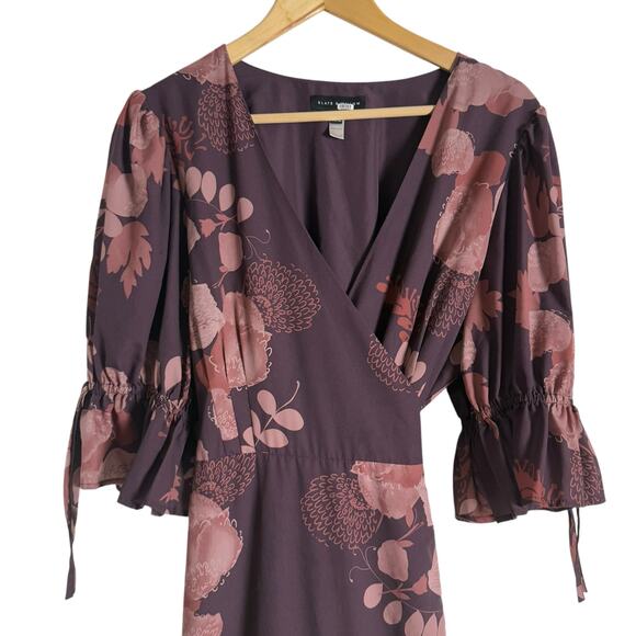 Slate & Willow Purple Floral Print Tiered Midi Wrap Dress Size XXL - Picture 6 of 14